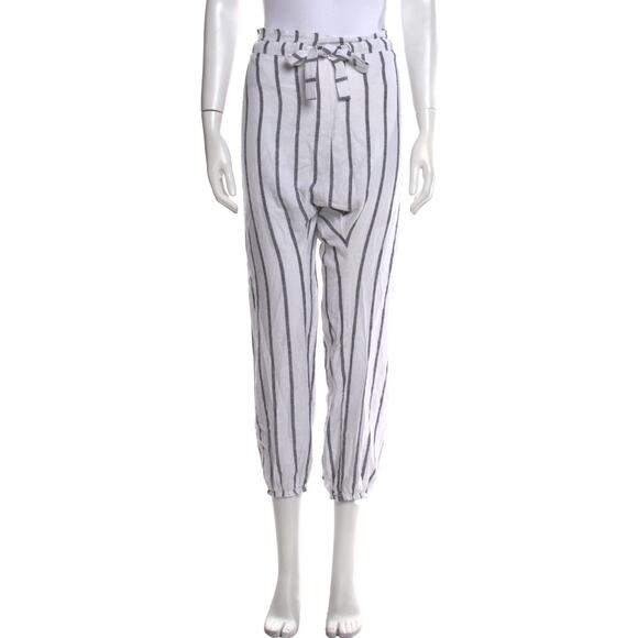 Lido World M/L Drawstring Stripe Paperbag Pants White Linen Straight Tie Waist - Picture 1 of 9